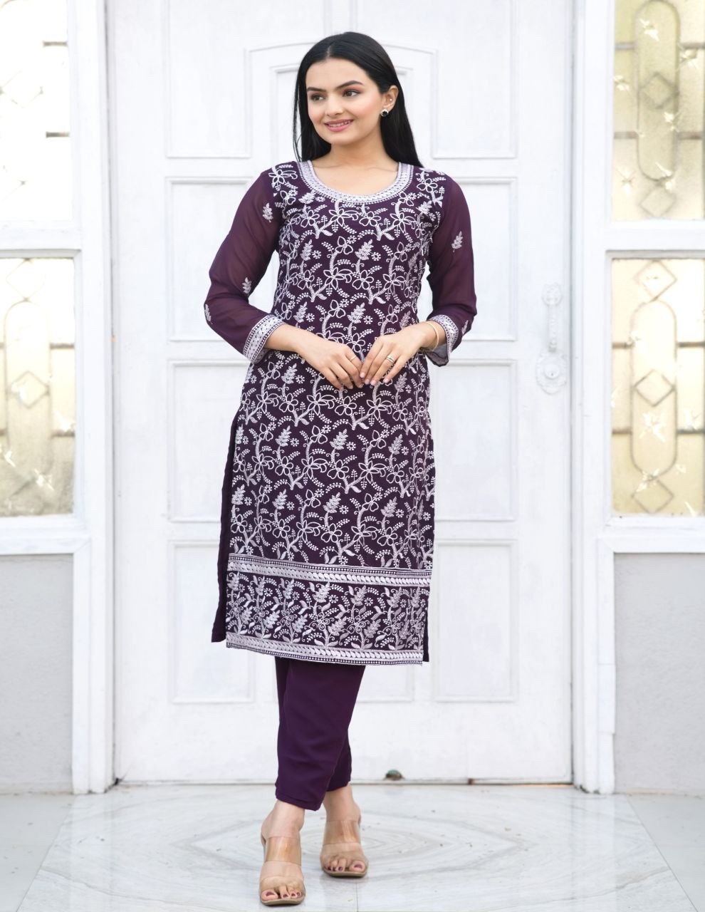 New Designer Heavy Embroidered Fox Georgette Kurta and Pant Set