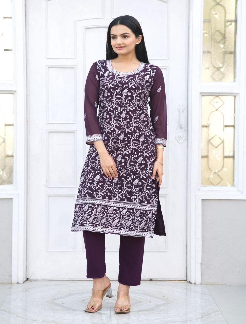 New Designer Heavy Embroidered Fox Georgette Kurta and Pant Set