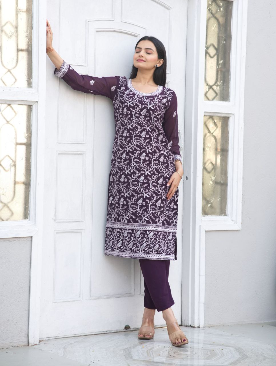 New Designer Heavy Embroidered Fox Georgette Kurta and Pant Set