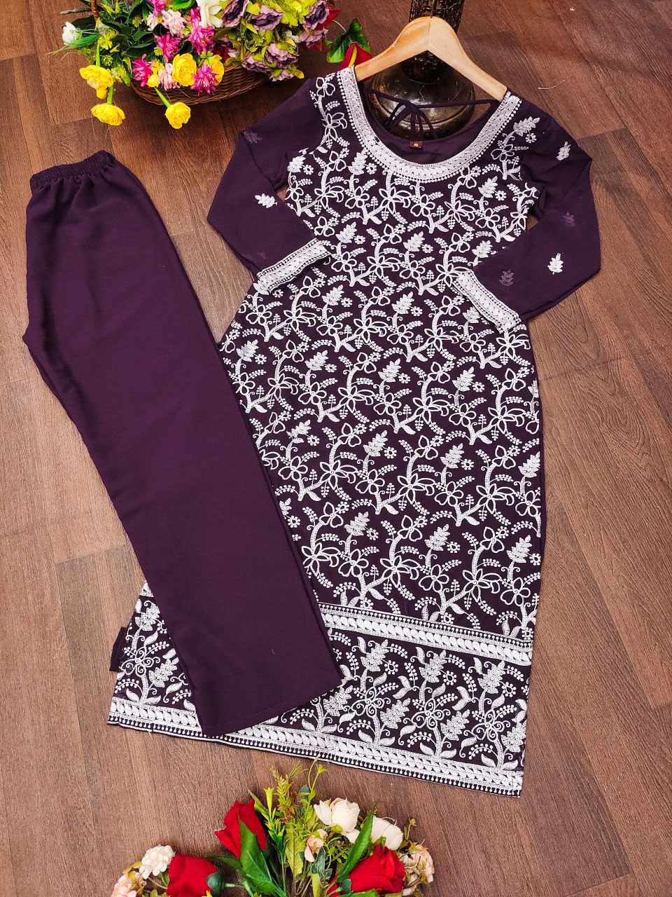 New Designer Heavy Embroidered Fox Georgette Kurta and Pant Set