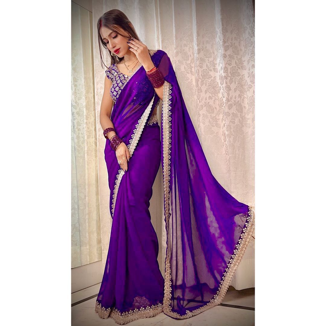 Elegant Heavy Fox Georgette Saree with Sequins & Cutwork Border