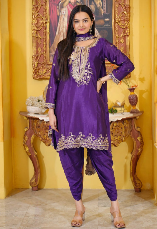 Elegant Designer Embroidered Chinon Dhoti Suit with Sequence Work