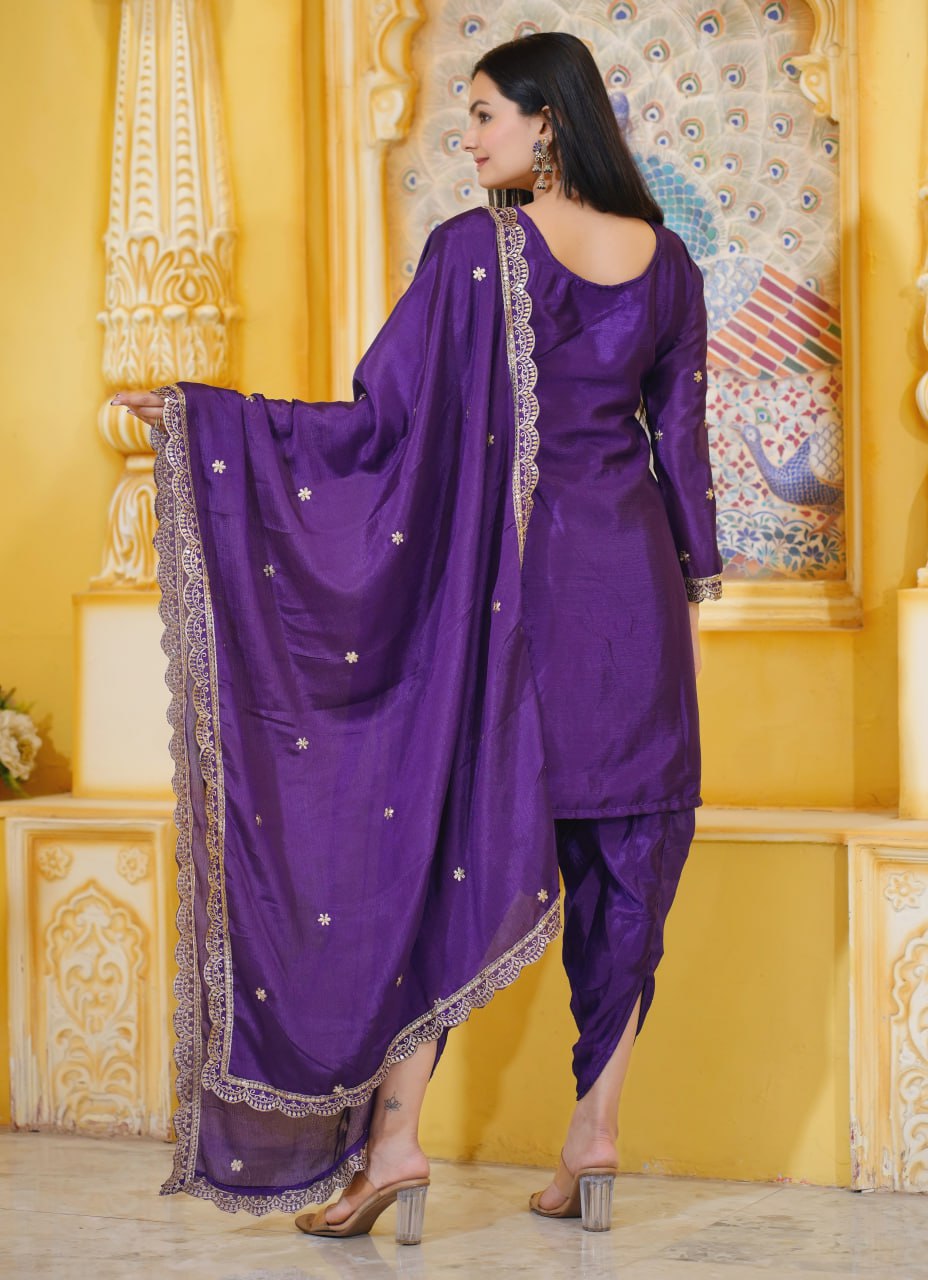 Elegant Designer Embroidered Chinon Dhoti Suit with Sequence Work