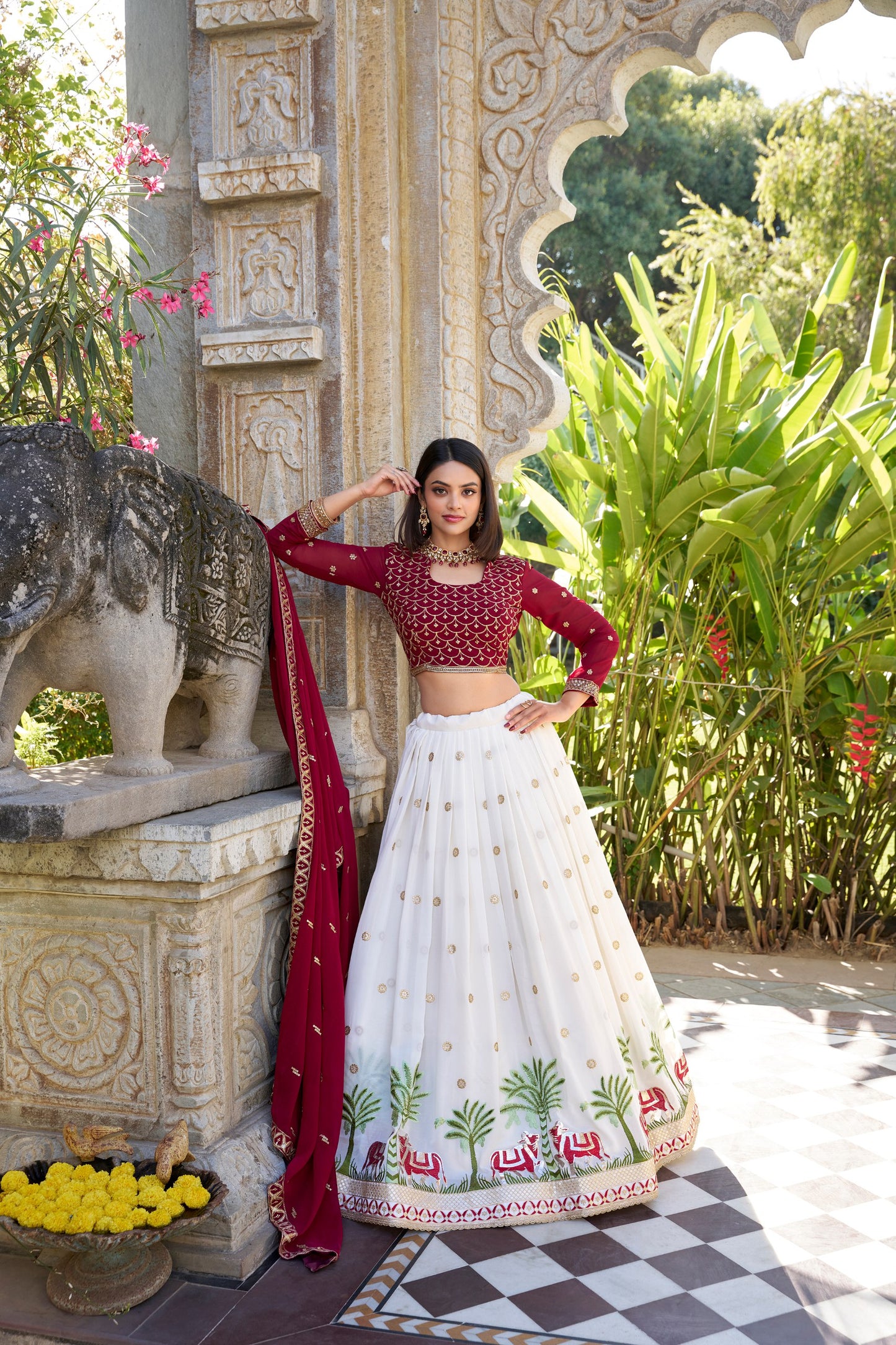 Sequins & Thread Embroidery Work Georgette  Wedding Wear Lehenga Choli Set