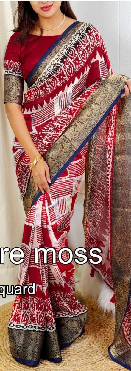 Elegant Kalamkari Printed Jacquard Border Georgette Saree with Blouse