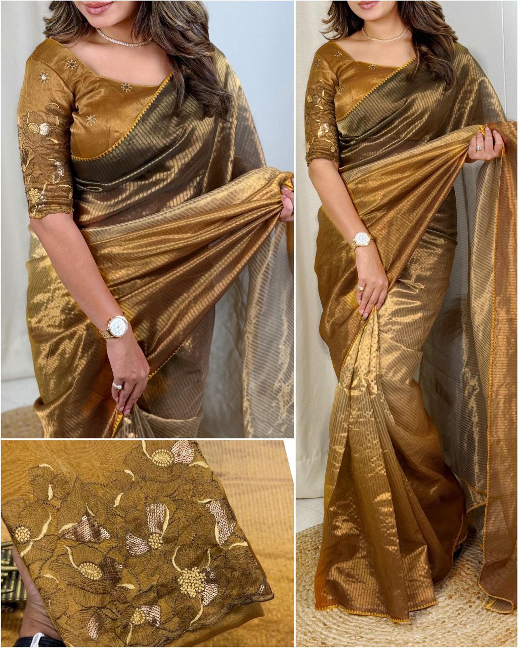 Elegant Taspa Organza Saree with 3D Color Print and Embroidered Taspa Silk Blouse