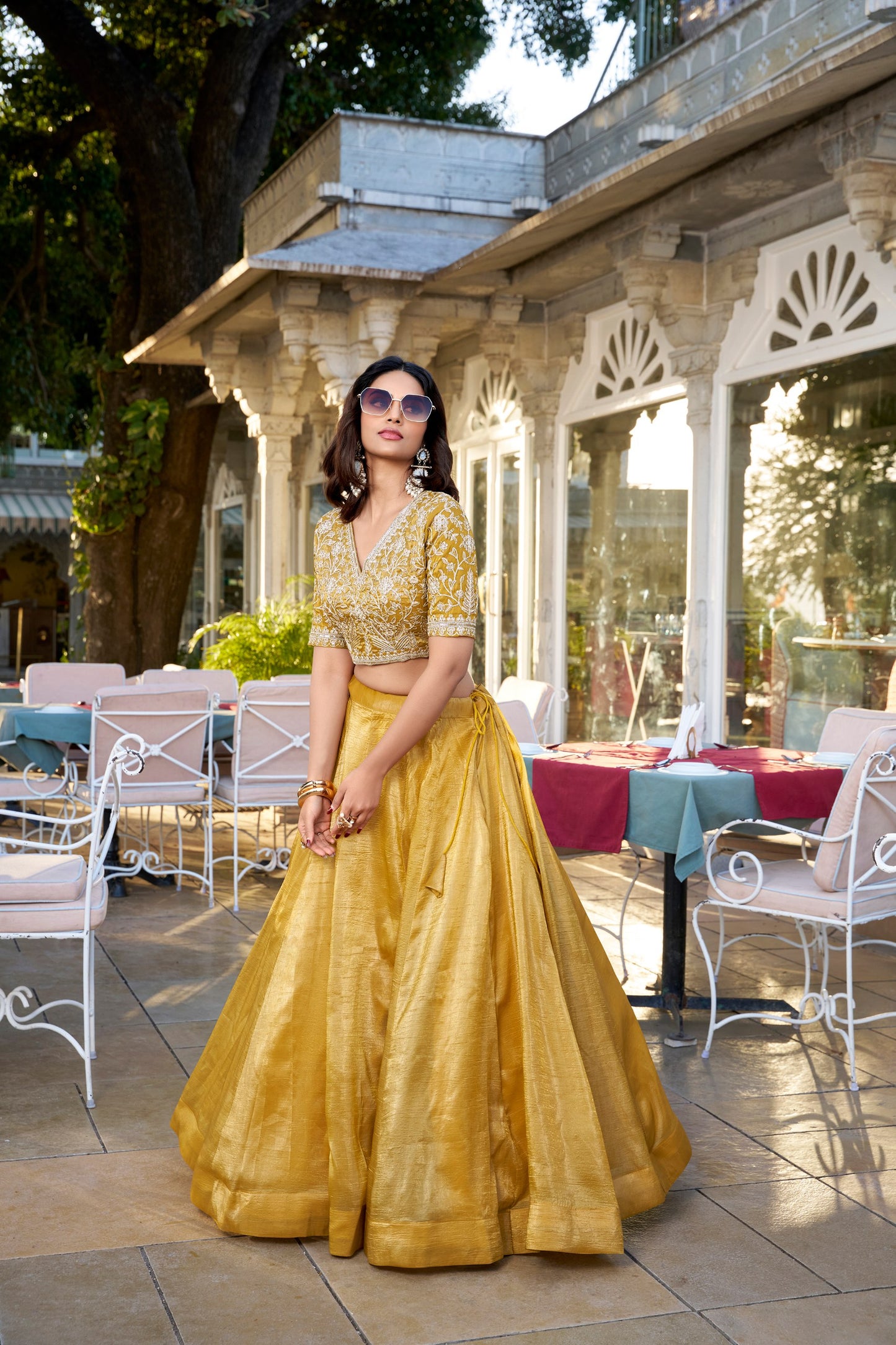 Golden Glow Wedding Lehenga Choli Set with Sequins Embroidery