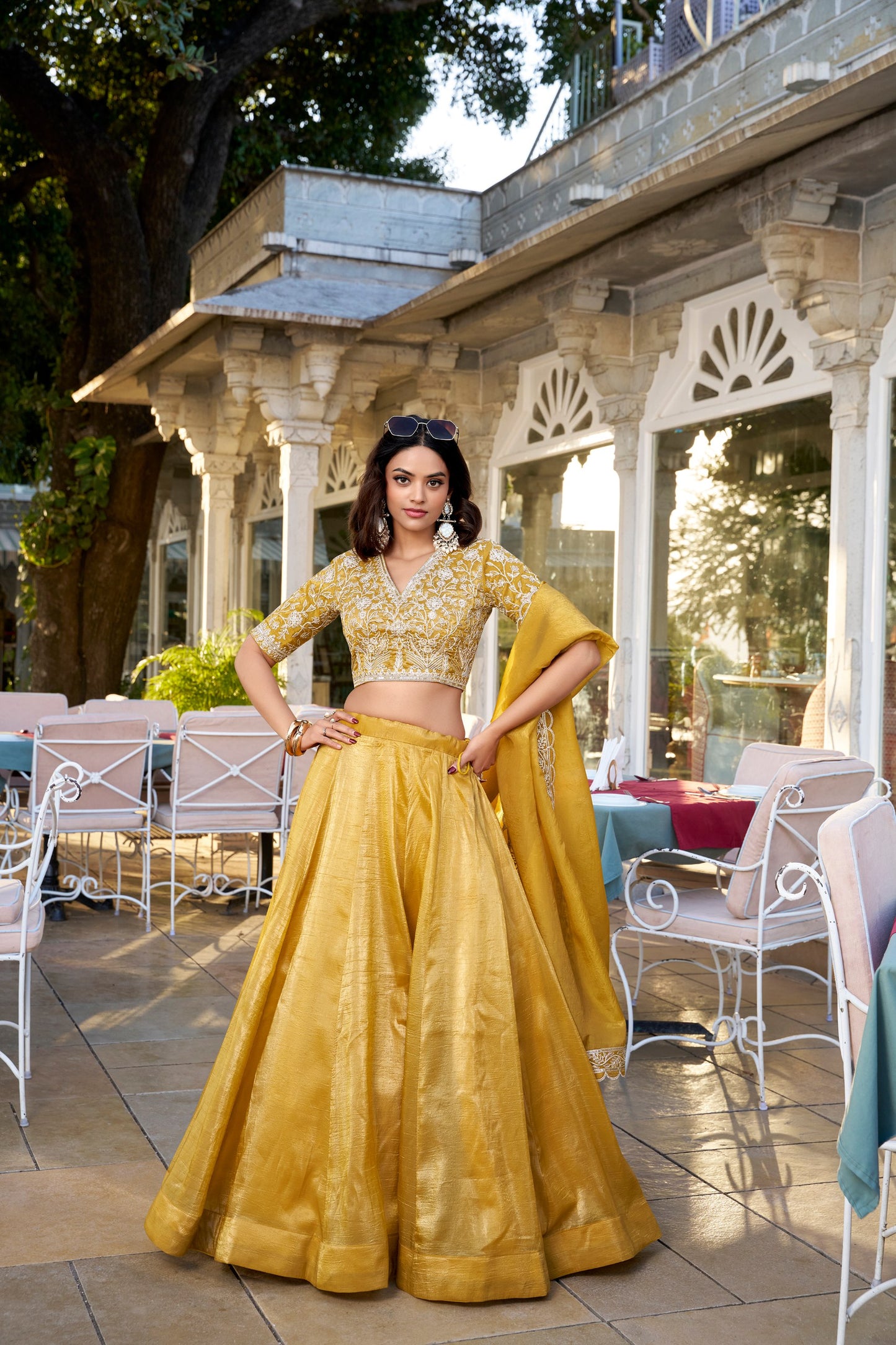 Golden Glow Wedding Lehenga Choli Set with Sequins Embroidery