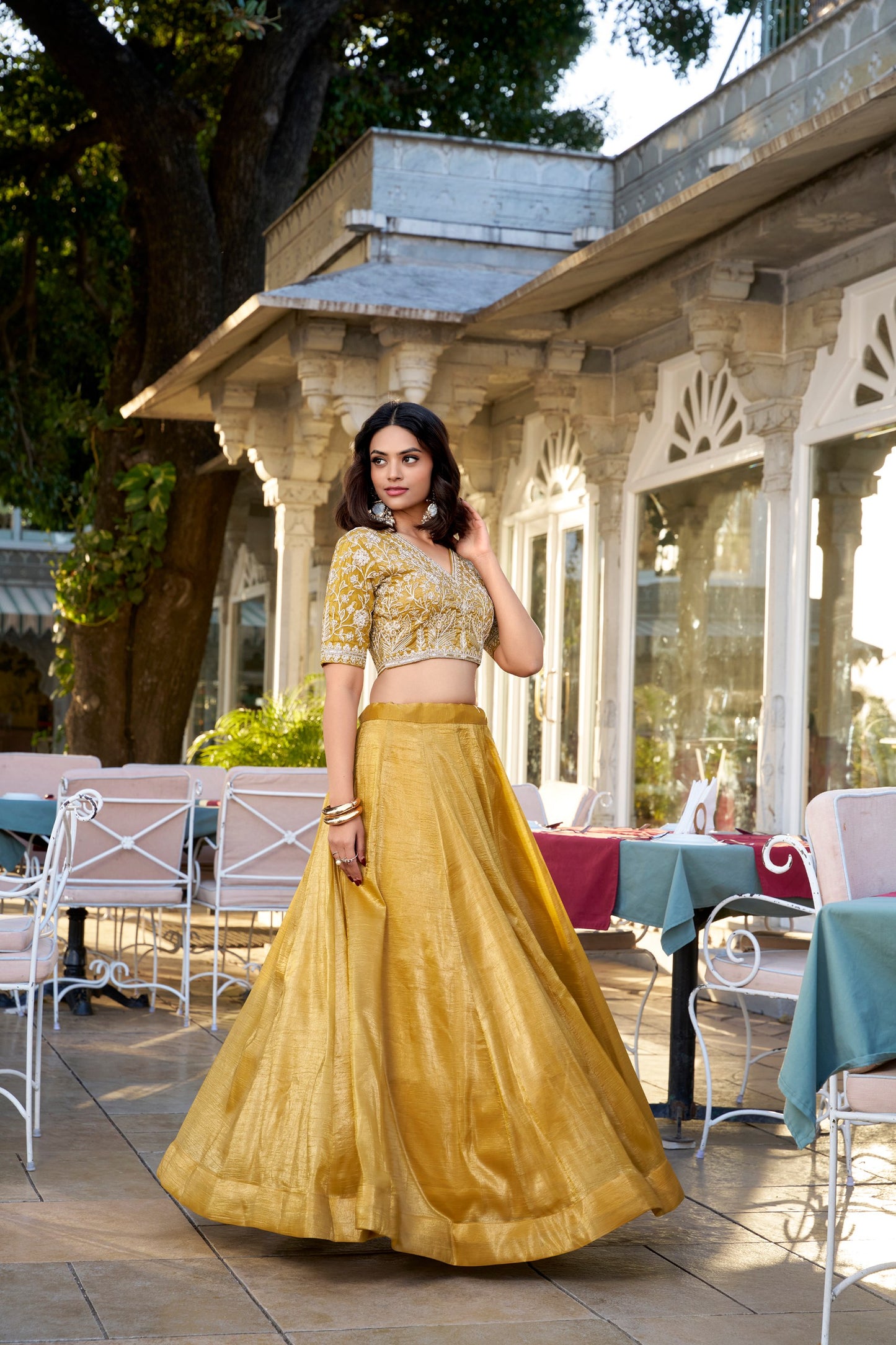 Golden Glow Wedding Lehenga Choli Set with Sequins Embroidery