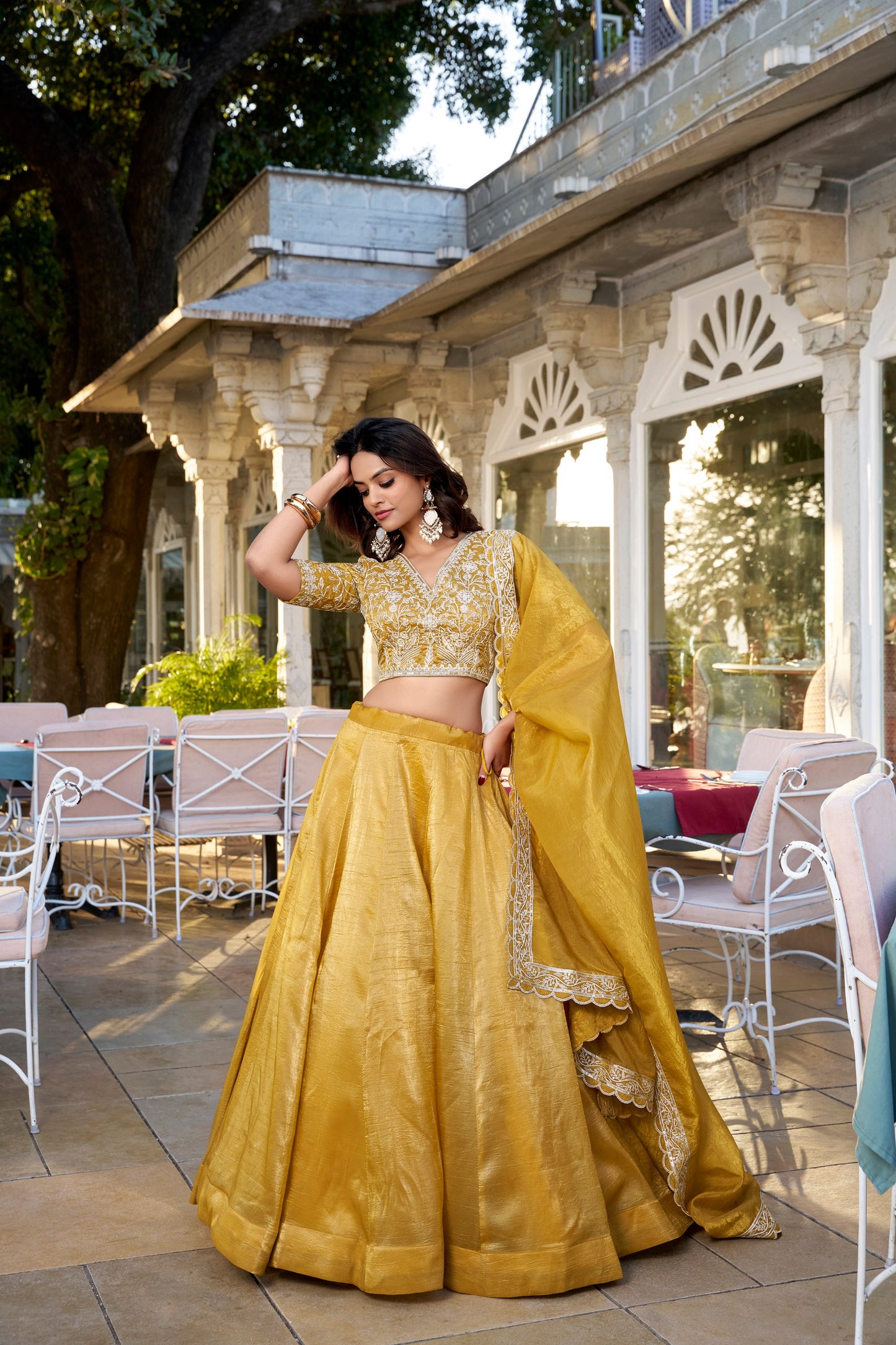 Golden Glow Wedding Lehenga Choli Set with Sequins Embroidery