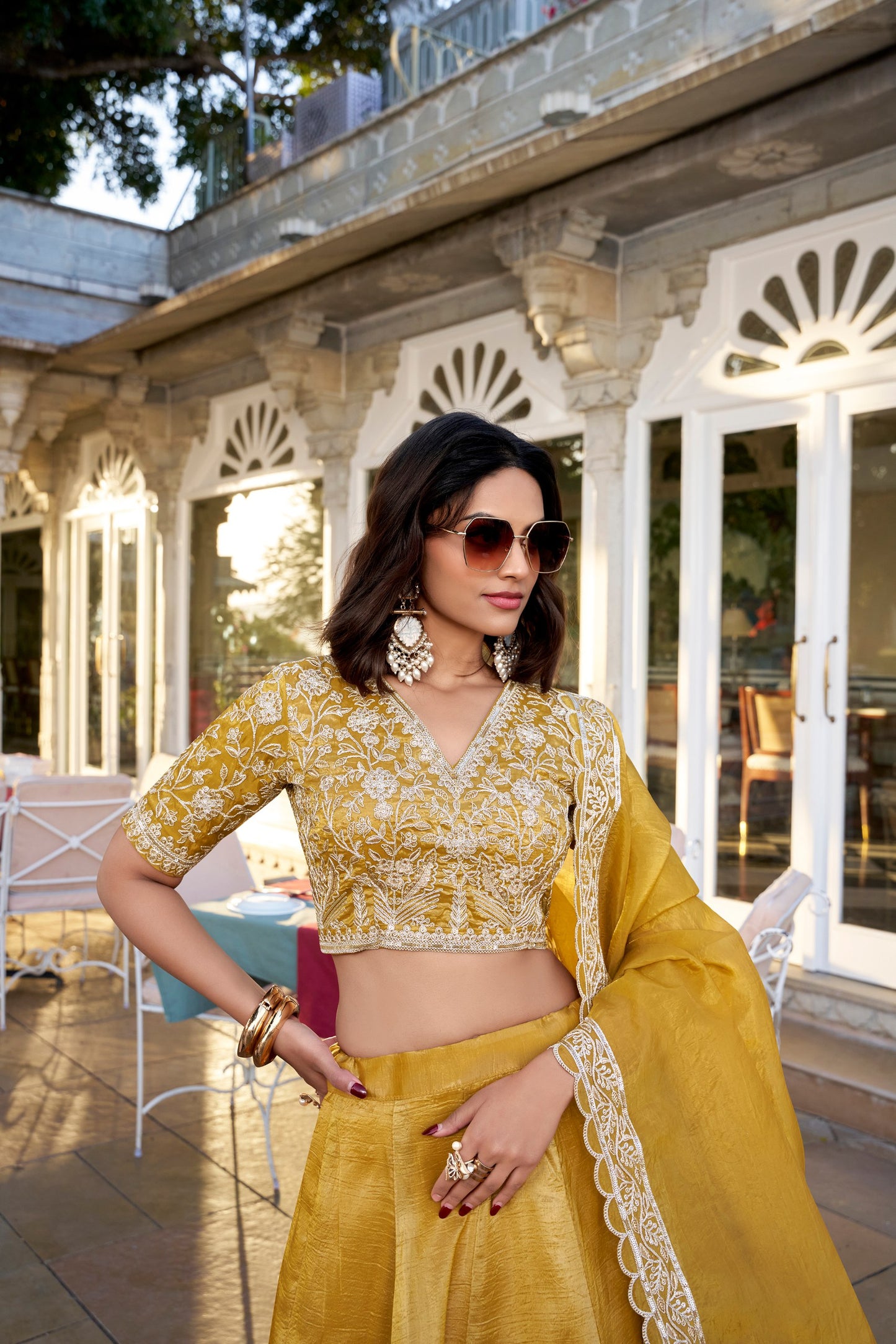 Golden Glow Wedding Lehenga Choli Set with Sequins Embroidery