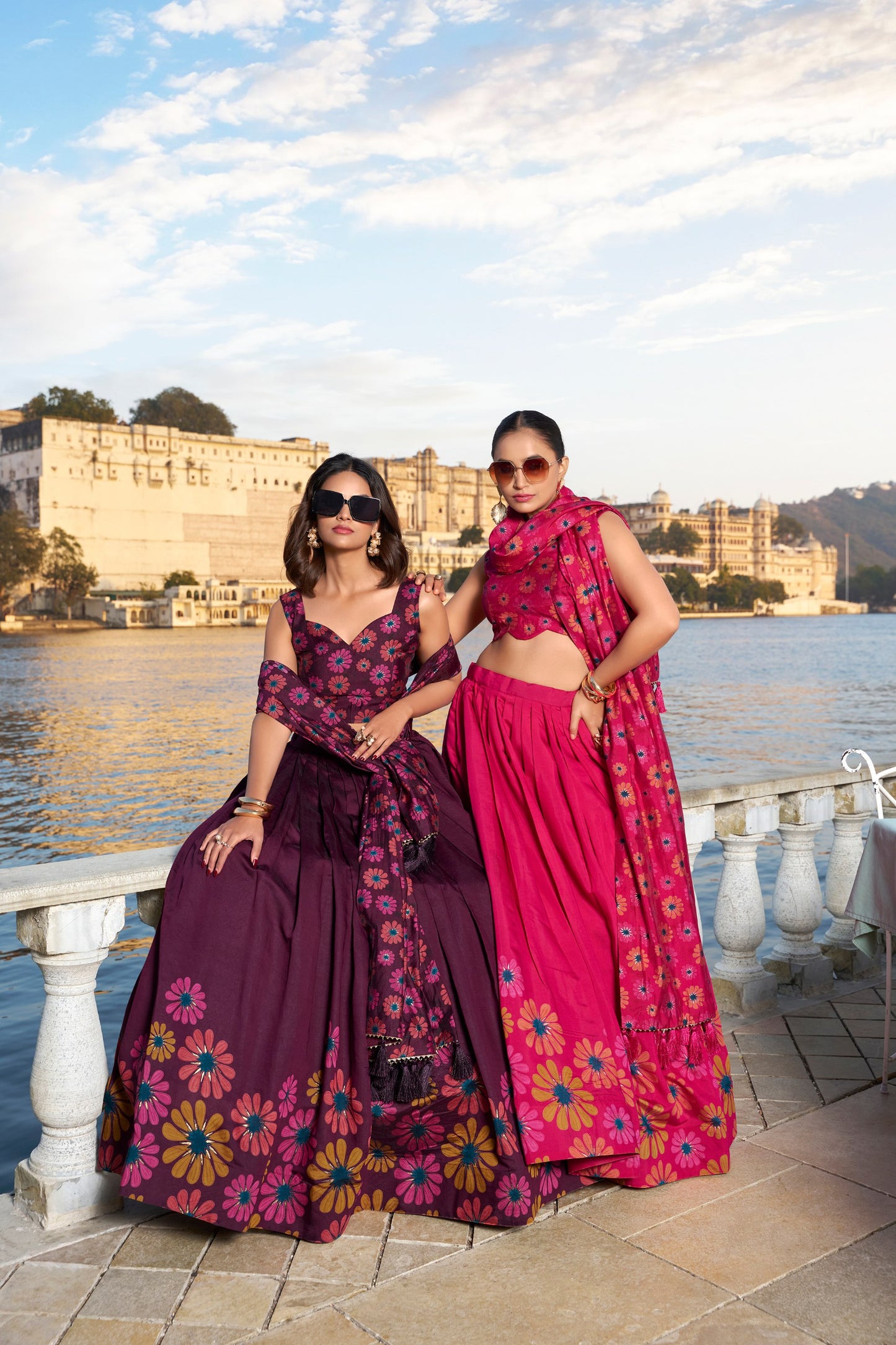 🌷Floral Tussar Silk Lehenga Choli Set with Foil Work and Tassel Dupatta 🌸