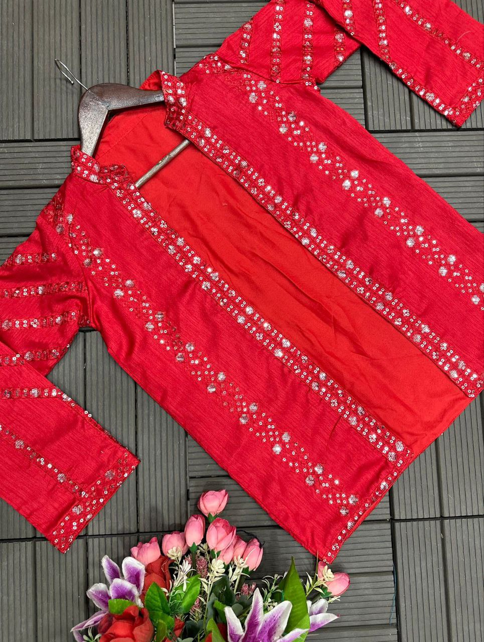 Super Trending Embroidery Sequence Ready-to-Wear Saree with Full Koti