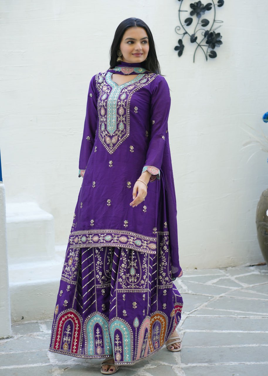 New Designer Embroidered Chinon Suit with Sequence Work