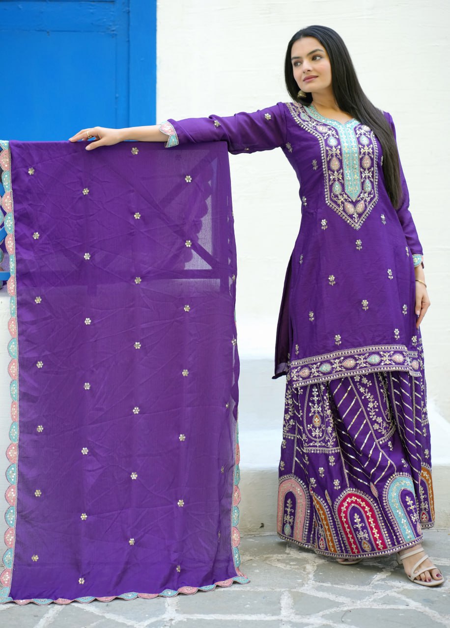 New Designer Embroidered Chinon Suit with Sequence Work