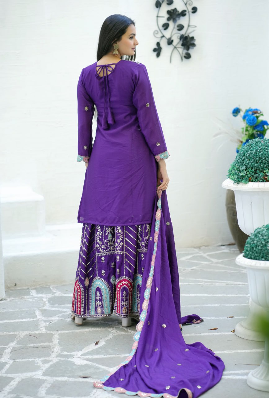 New Designer Embroidered Chinon Suit with Sequence Work