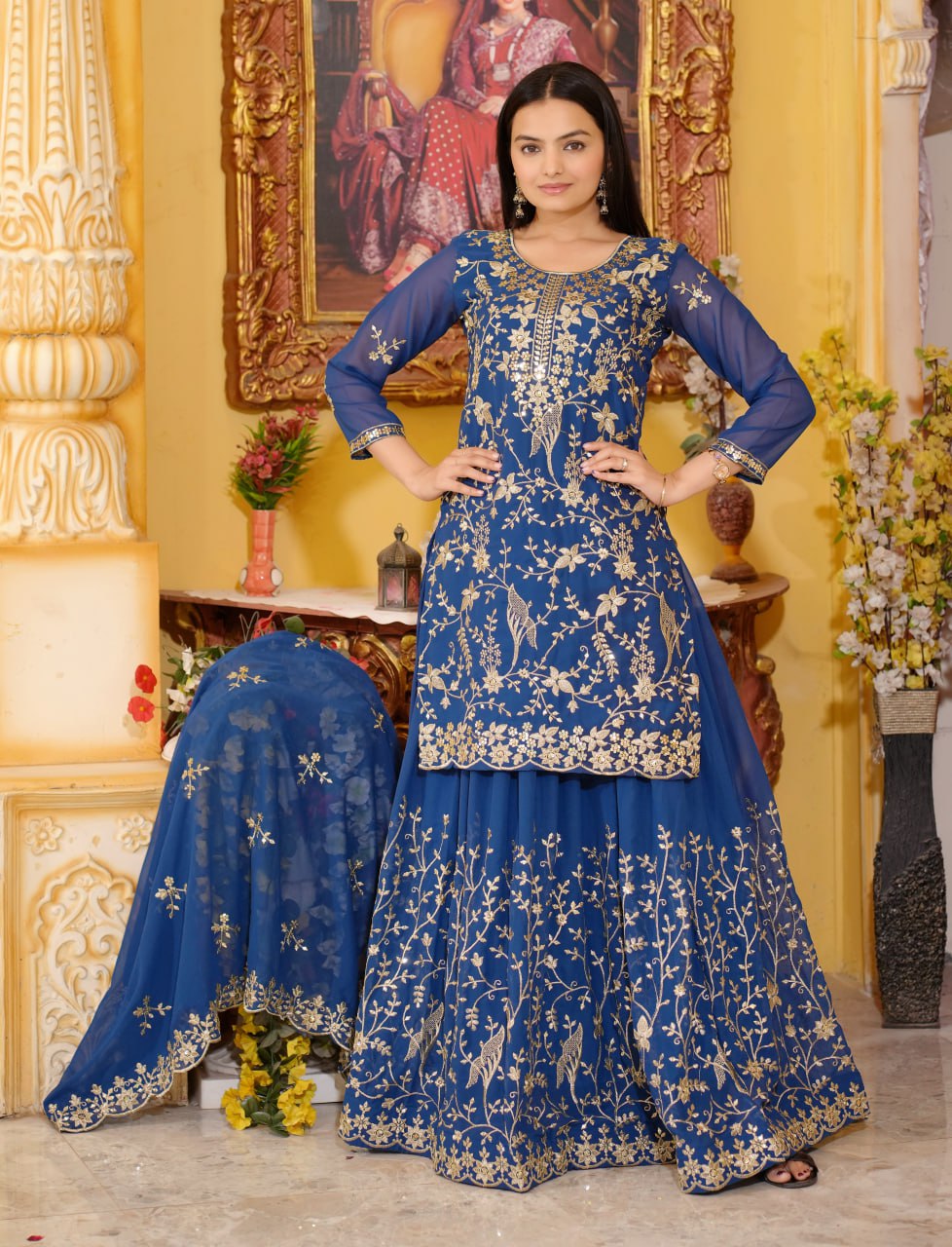 New Designer Embroidered Fox Georgette Lehenga Suit with Sequence Work