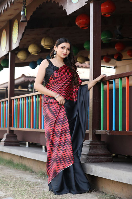 Elegant Japan Satin Saree with Digital Print and Bangaloiry Satin Blouse