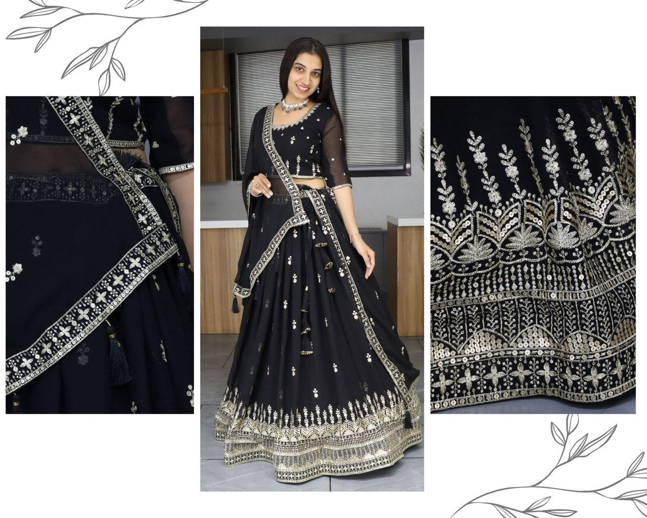 Elegant Black Embroidered Lehenga Set with Sequins Work