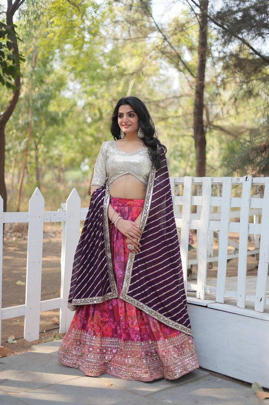 Exquisite Digital Printed Georgette Lehenga Choli with Embroidery & Tassels