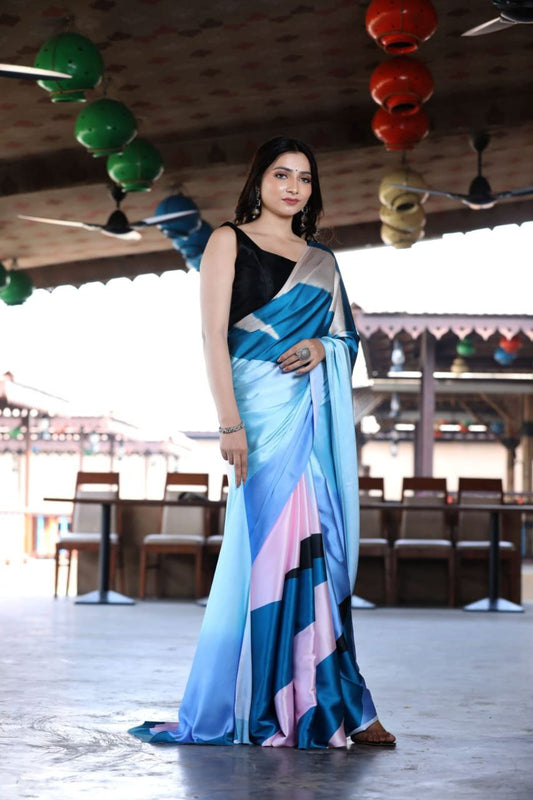 Elegant Japan Satin Digital Print Saree with Bangalory  Satin Blouse