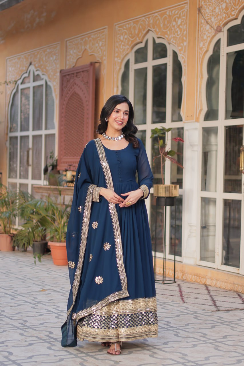 Premium Faux Blooming Embroidery Gown with Dupatta