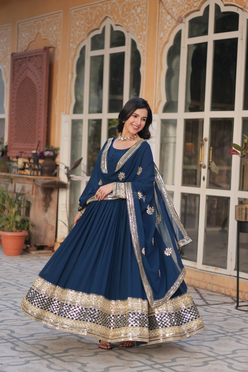 Premium Faux Blooming Embroidery Gown with Dupatta