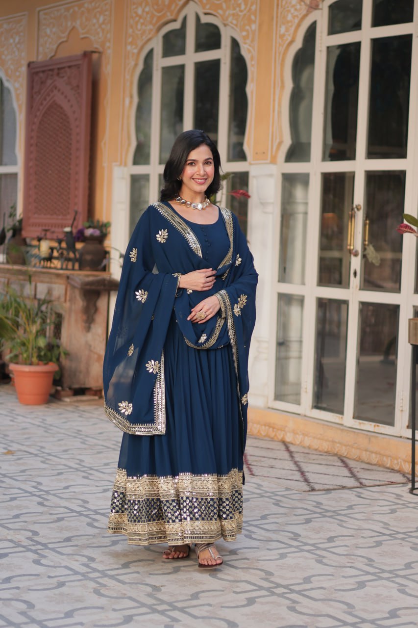 Premium Faux Blooming Embroidery Gown with Dupatta