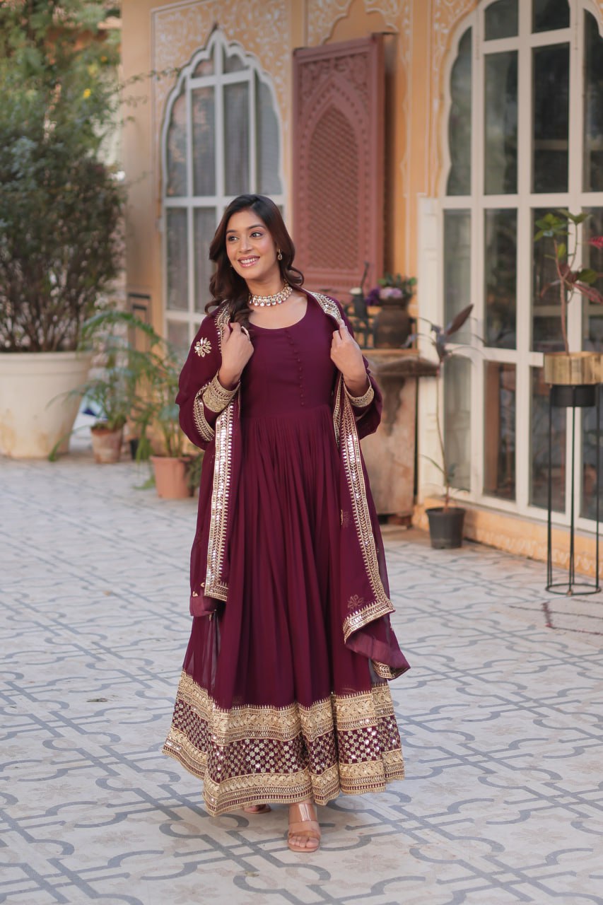 Premium Faux Blooming Embroidery Gown with Dupatta