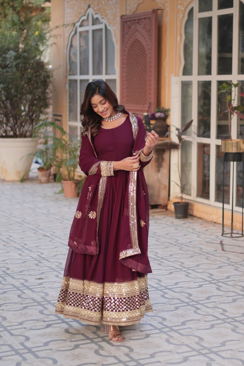 Premium Faux Blooming Embroidery Gown with Dupatta