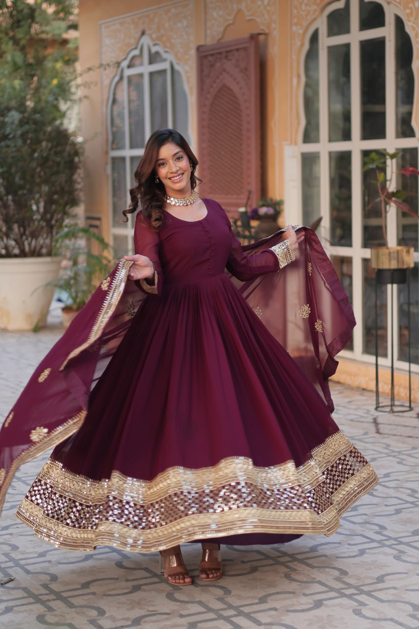 Premium Faux Blooming Embroidery Gown with Dupatta