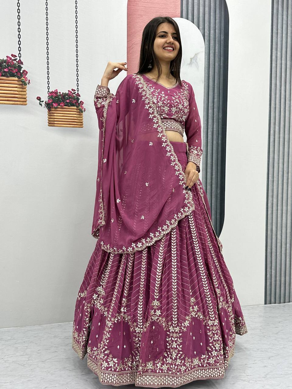 Elegant Embroidered Sequins Work  Lehenga Choli Set