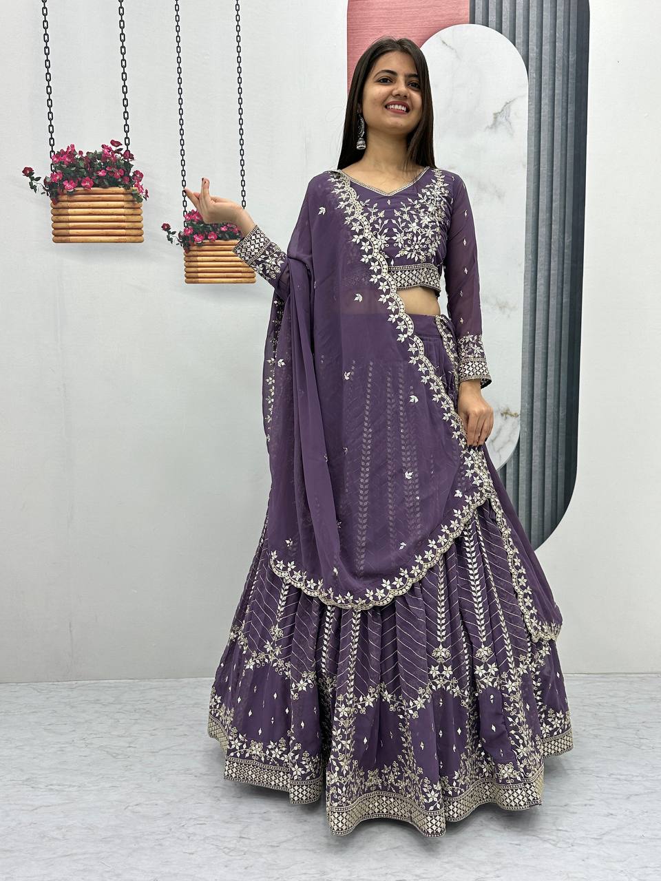 Elegant Embroidered Sequins Work  Lehenga Choli Set