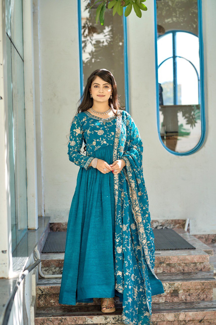 Women Designer Embroidery Modern Rama Colour Gown