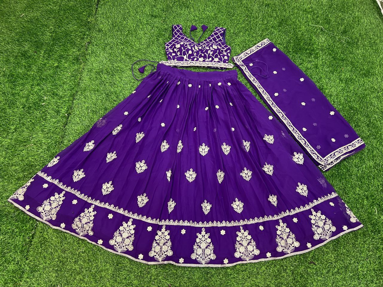 Purple Heavy Georgette Embroidered Lehenga Choli with Dupatta