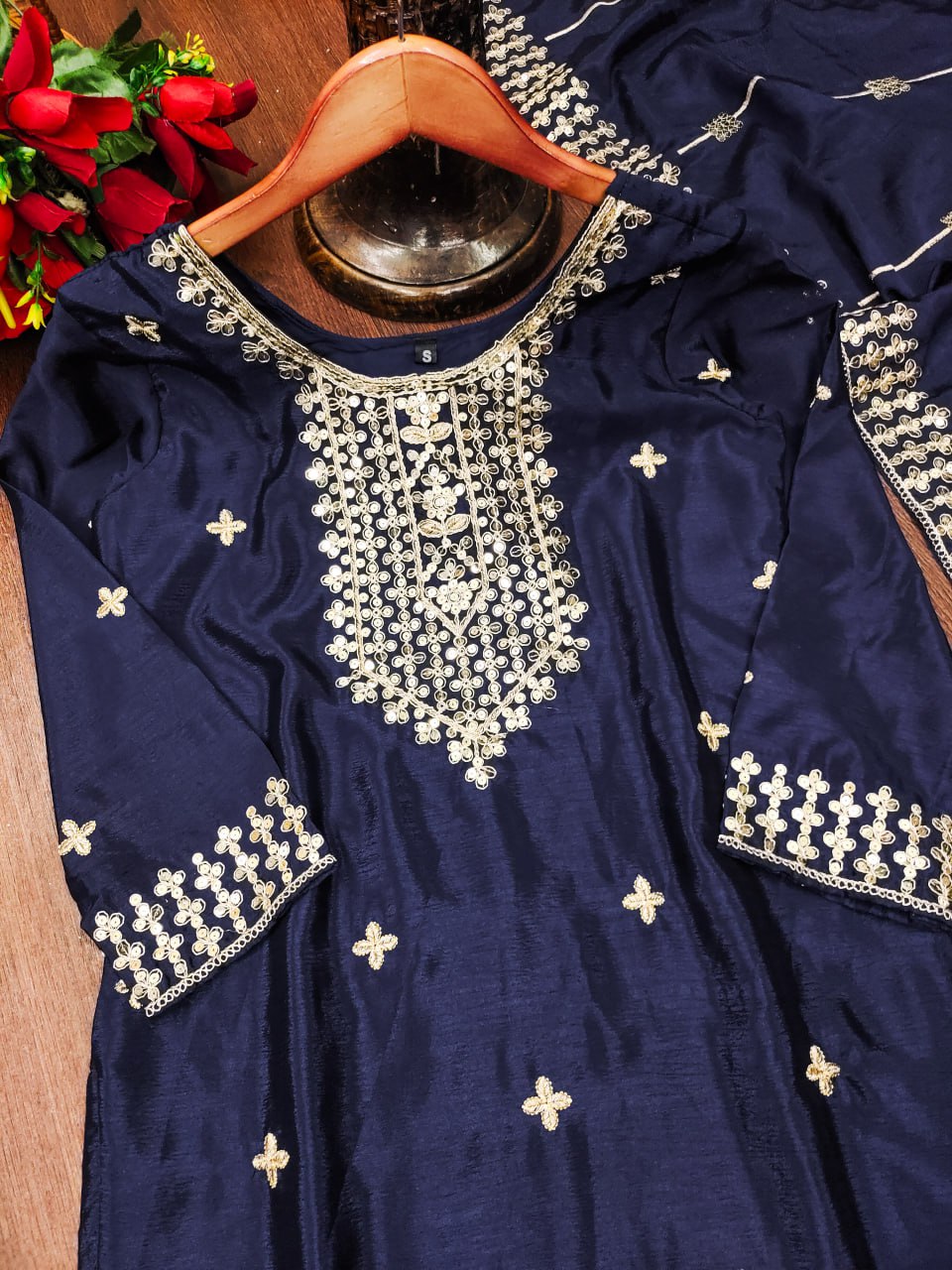 Elegant Heavy Sequence Embroidery Designer Chinon Suit