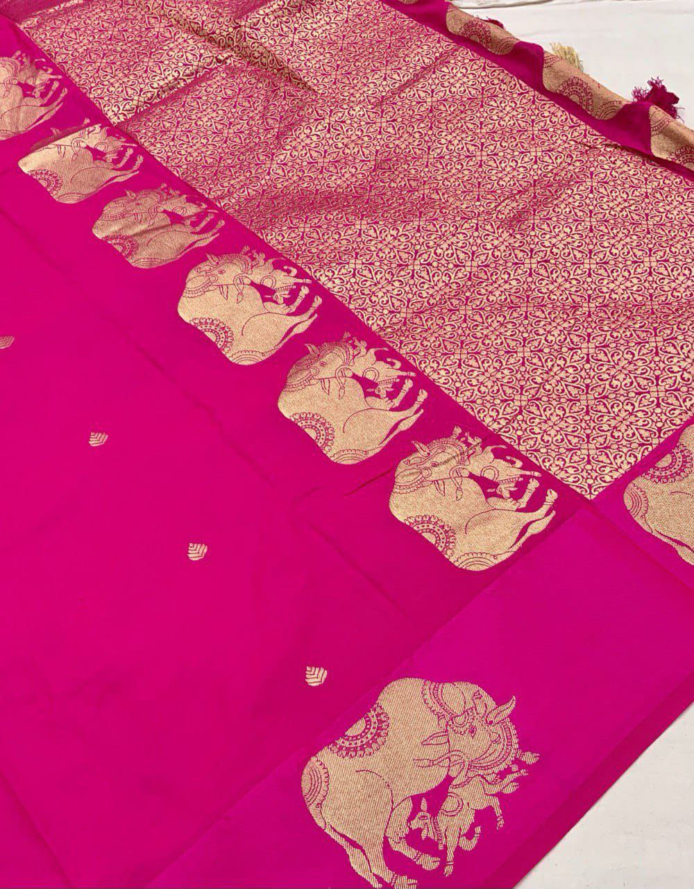 Soft Banarasi Silk Satin Pattu Border Saree with Zari Woven Pallu