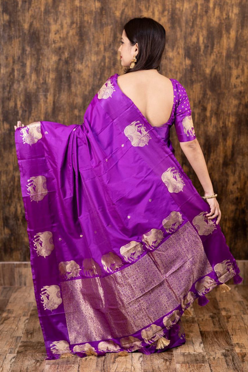 Soft Banarasi Silk Satin Pattu Border Saree with Zari Woven Pallu