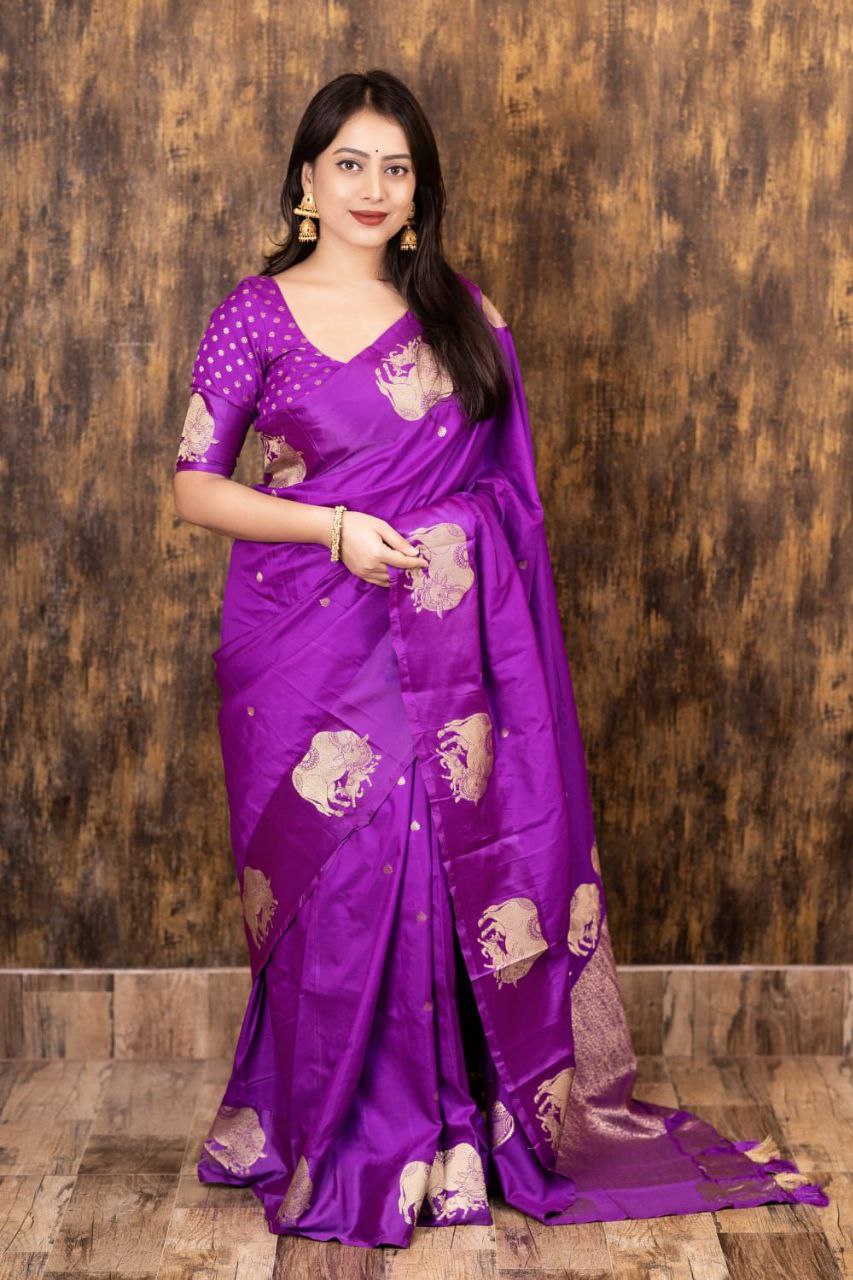 Soft Banarasi Silk Satin Pattu Border Saree with Zari Woven Pallu