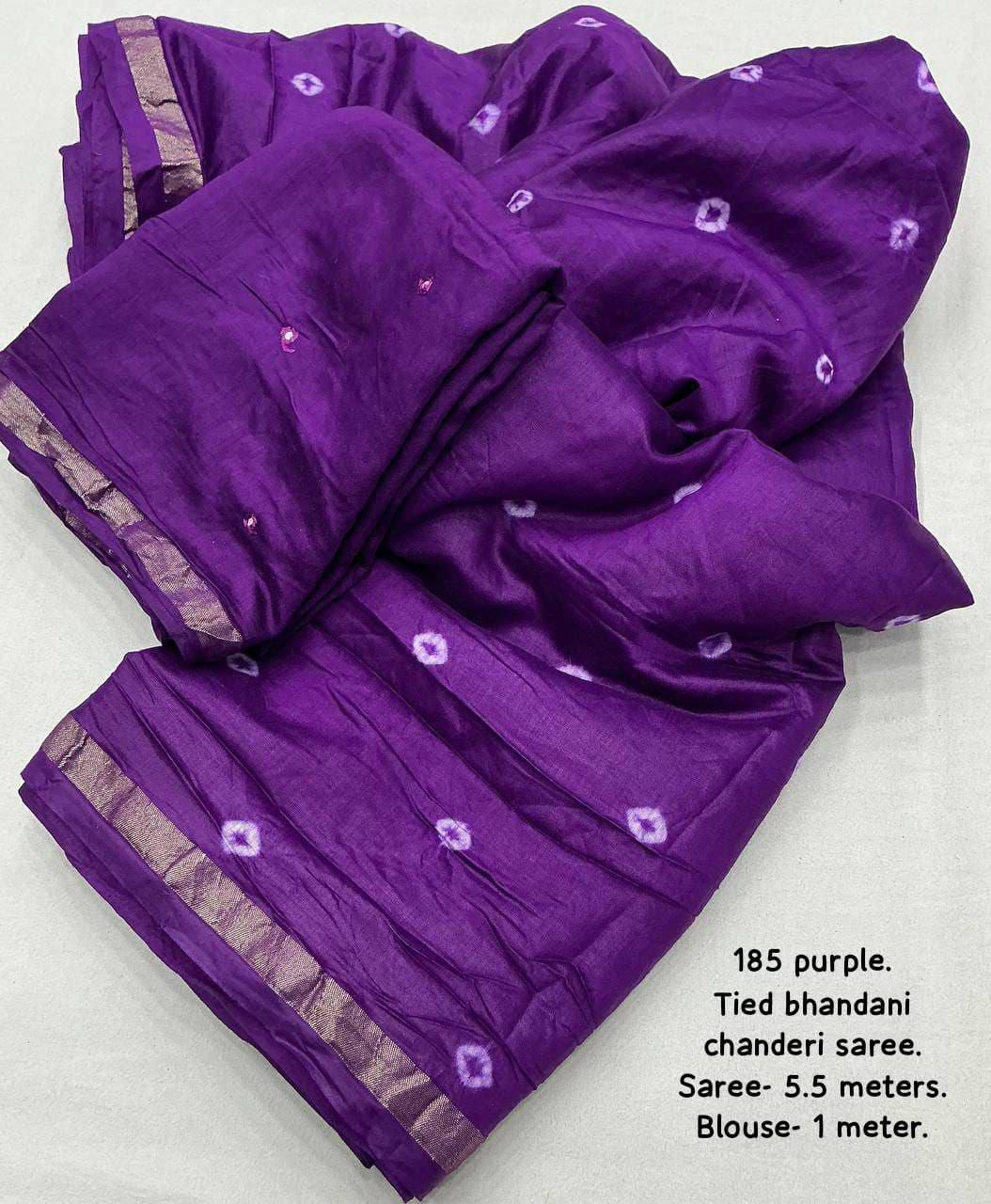 Pure Chanderi Cotton Hand Tie Bandhani Saree with Aari Mirror Work Blouse