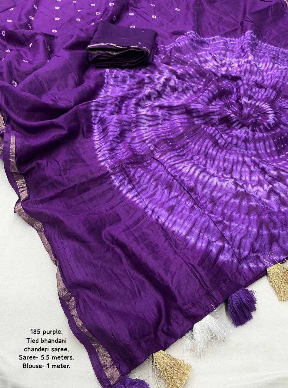 Pure Chanderi Cotton Hand Tie Bandhani Saree with Aari Mirror Work Blouse