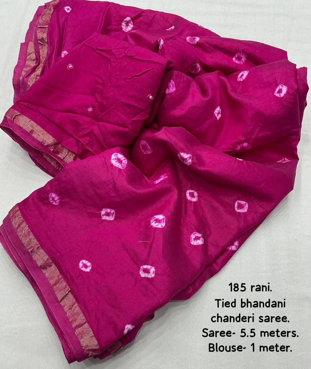 Pure Chanderi Cotton Hand Tie Bandhani Saree with Aari Mirror Work Blouse