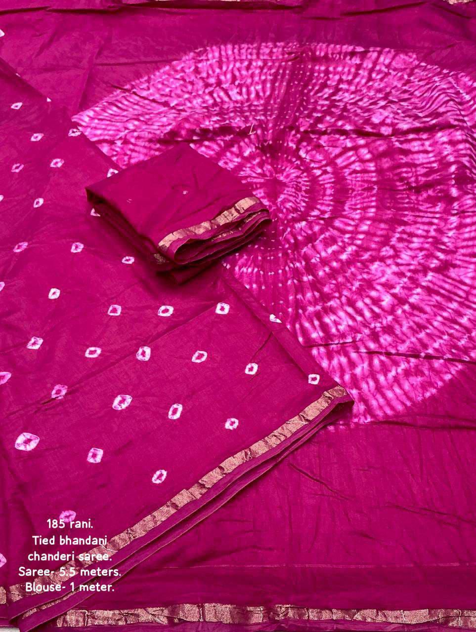 Pure Chanderi Cotton Hand Tie Bandhani Saree with Aari Mirror Work Blouse