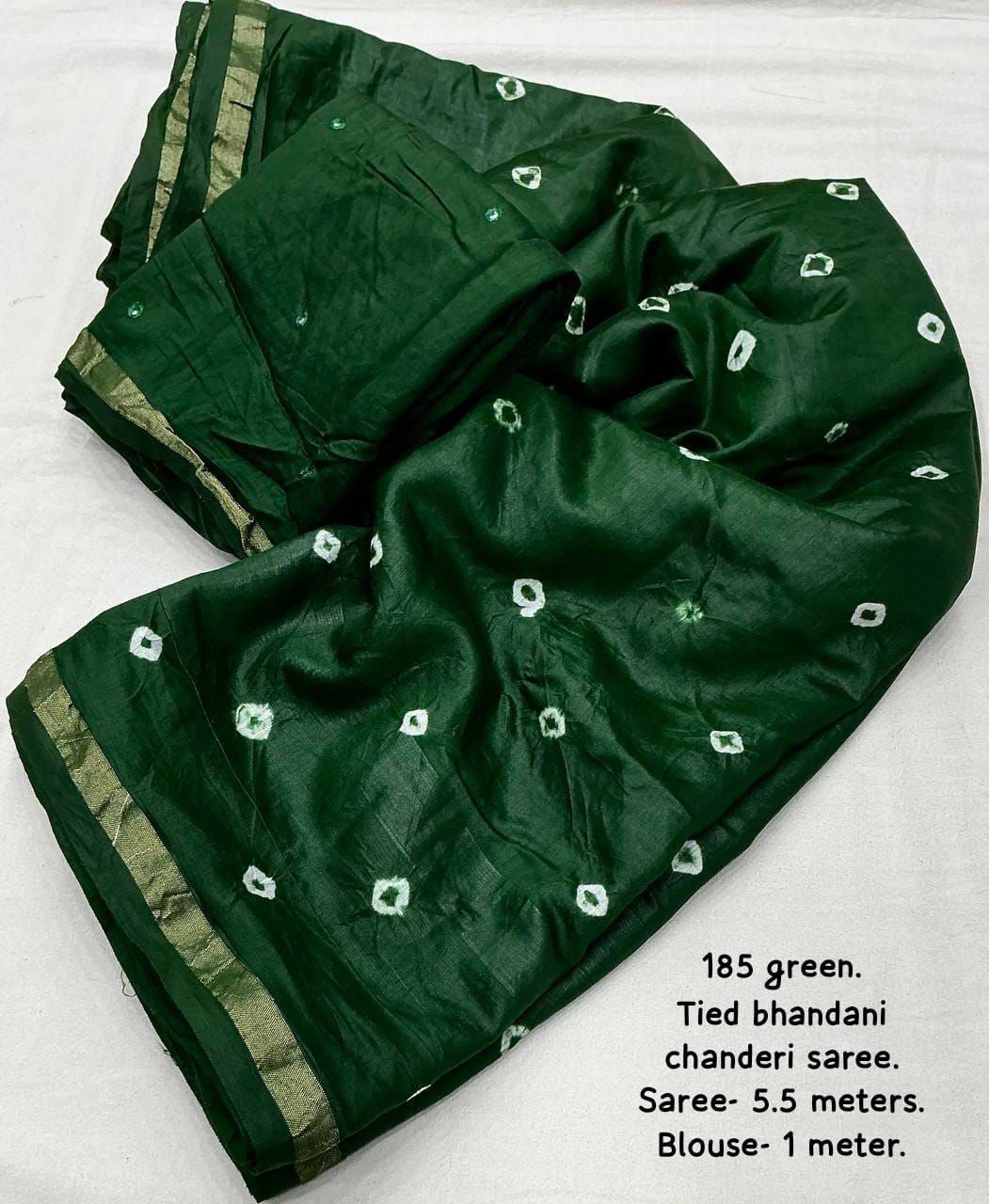 Pure Chanderi Cotton Hand Tie Bandhani Saree with Aari Mirror Work Blouse