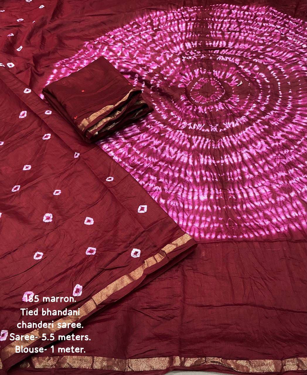 Pure Chanderi Cotton Hand Tie Bandhani Saree with Aari Mirror Work Blouse