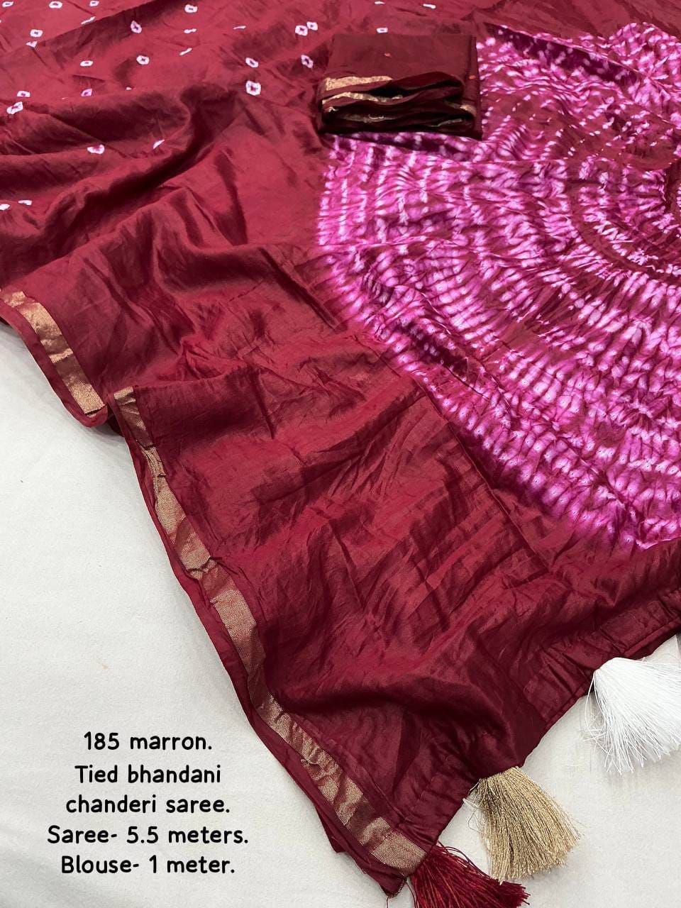 Pure Chanderi Cotton Hand Tie Bandhani Saree with Aari Mirror Work Blouse