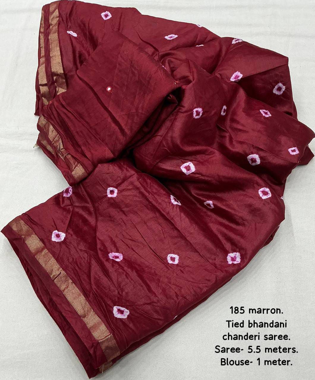 Pure Chanderi Cotton Hand Tie Bandhani Saree with Aari Mirror Work Blouse