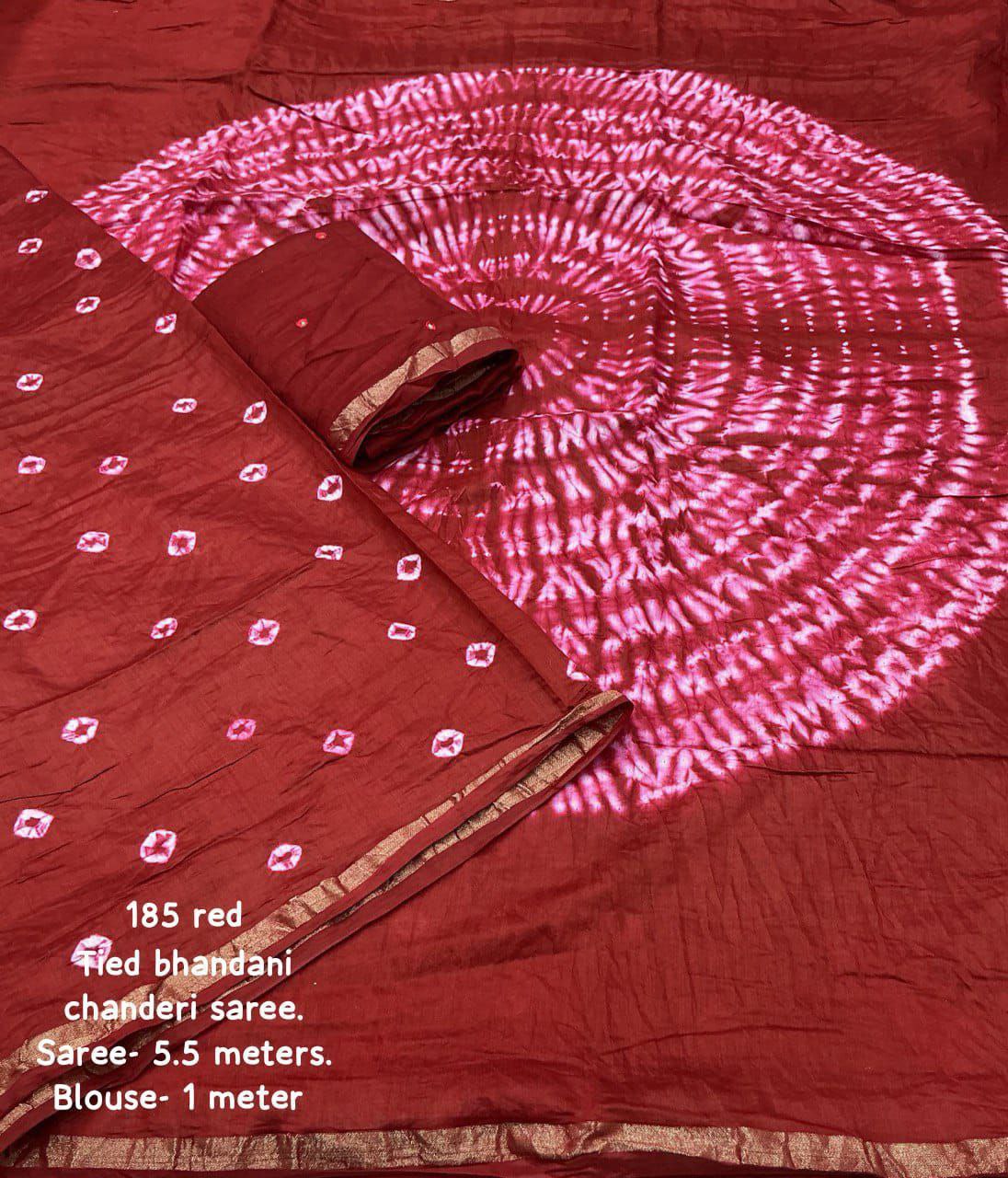 Pure Chanderi Cotton Hand Tie Bandhani Saree with Aari Mirror Work Blouse