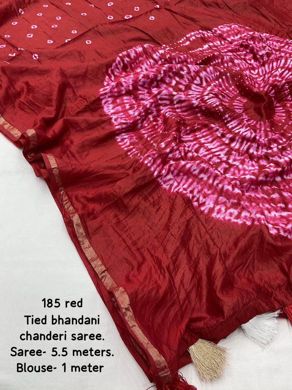 Pure Chanderi Cotton Hand Tie Bandhani Saree with Aari Mirror Work Blouse