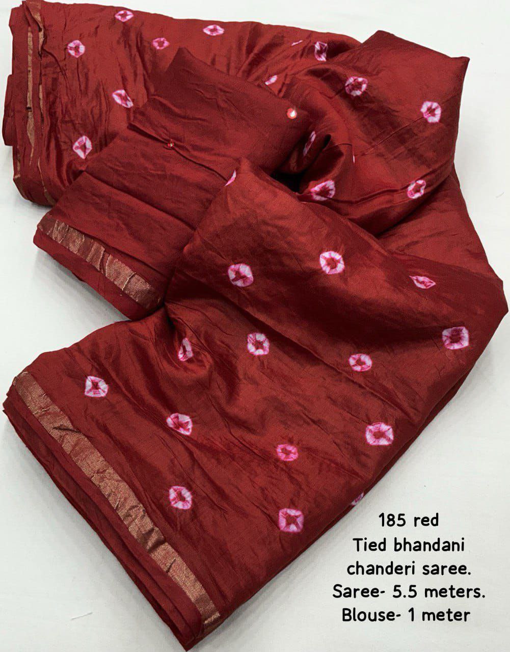 Pure Chanderi Cotton Hand Tie Bandhani Saree with Aari Mirror Work Blouse